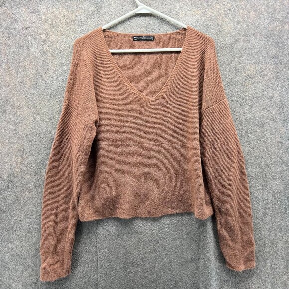 Peruvian Connection Sweater Women Medium Brown Alpaca Blend Knit V Neck Pullover - Picture 1 of 9